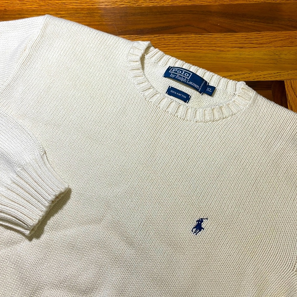 Polo by Ralph Lauren mens XL white crewneck pullover cotton sweater EUC